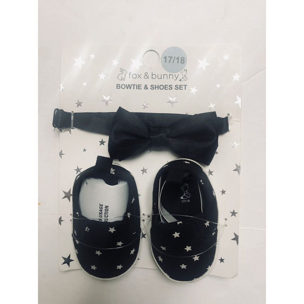 Fox And Bunny Baby Black And White Stars Shoes And Black Bow Tie Set 2C/3C 17/18